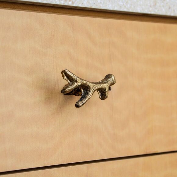Bronze Finish Cast Iron Small Deer Antler Cabinet Handle Drawer Pull Set of 12 - Picture 7 of 8